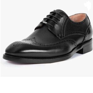 Men's Round Toe Shoes Brogue Genuine Leather Lace-Up Oxford Derby Shoes Black